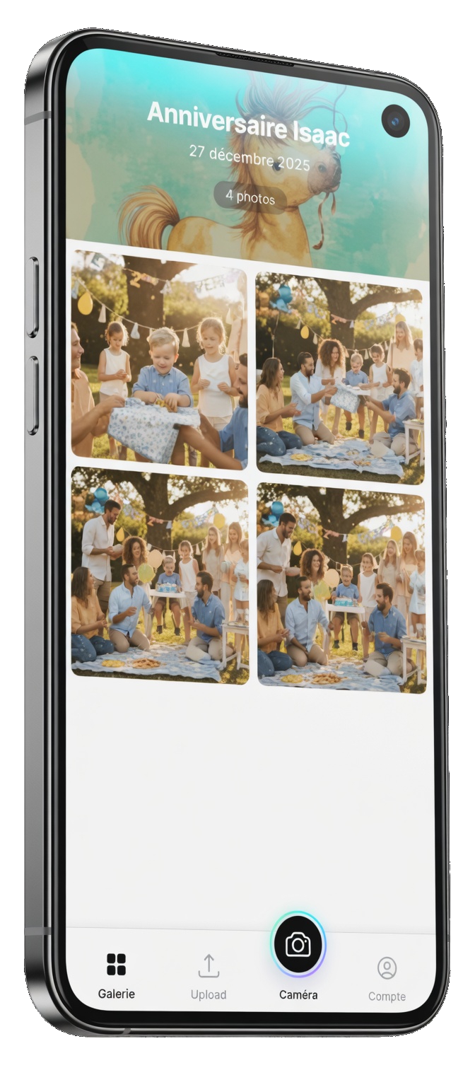 Aperçu de l'application Capture Moments - galerie photo d'événement